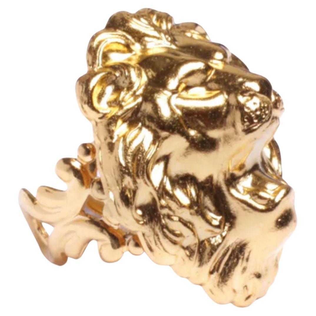 24K Yellow Gold Lion King Ring For Sale