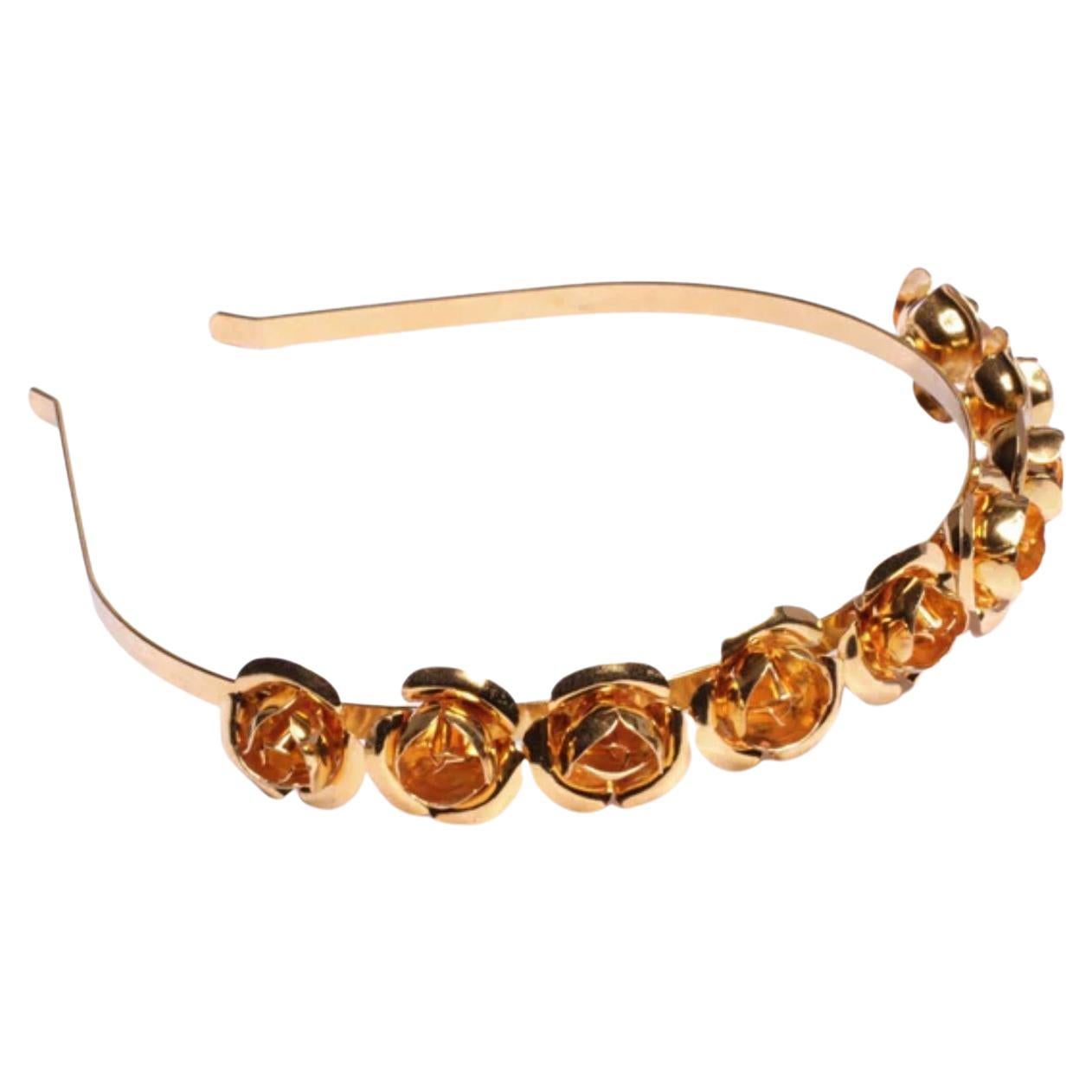 24 Karat Gelbgold Mini-Kopfband mit Rosenmotiv im Angebot