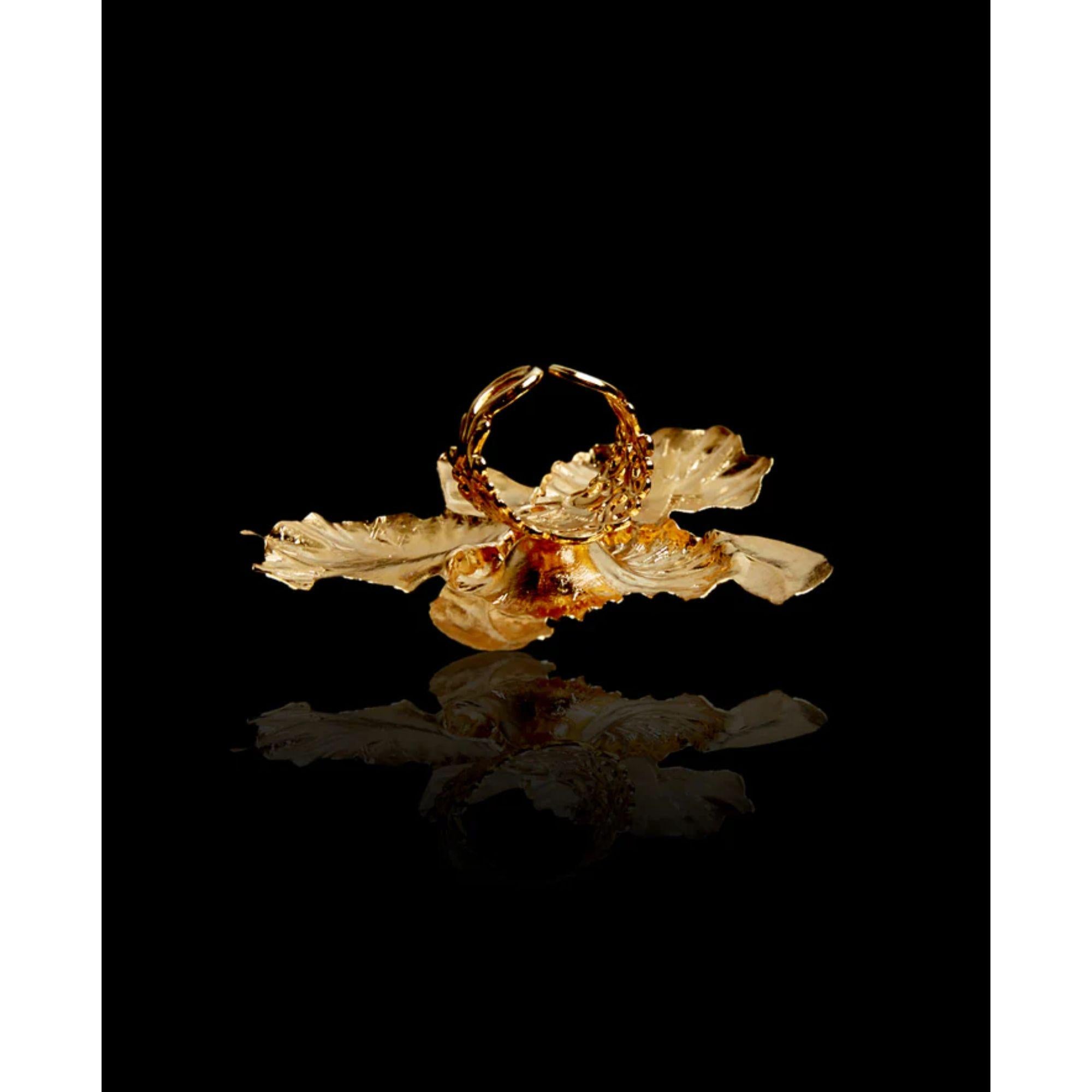 Women's 24K Yellow Gold Oversized Orchid Ring For Sale