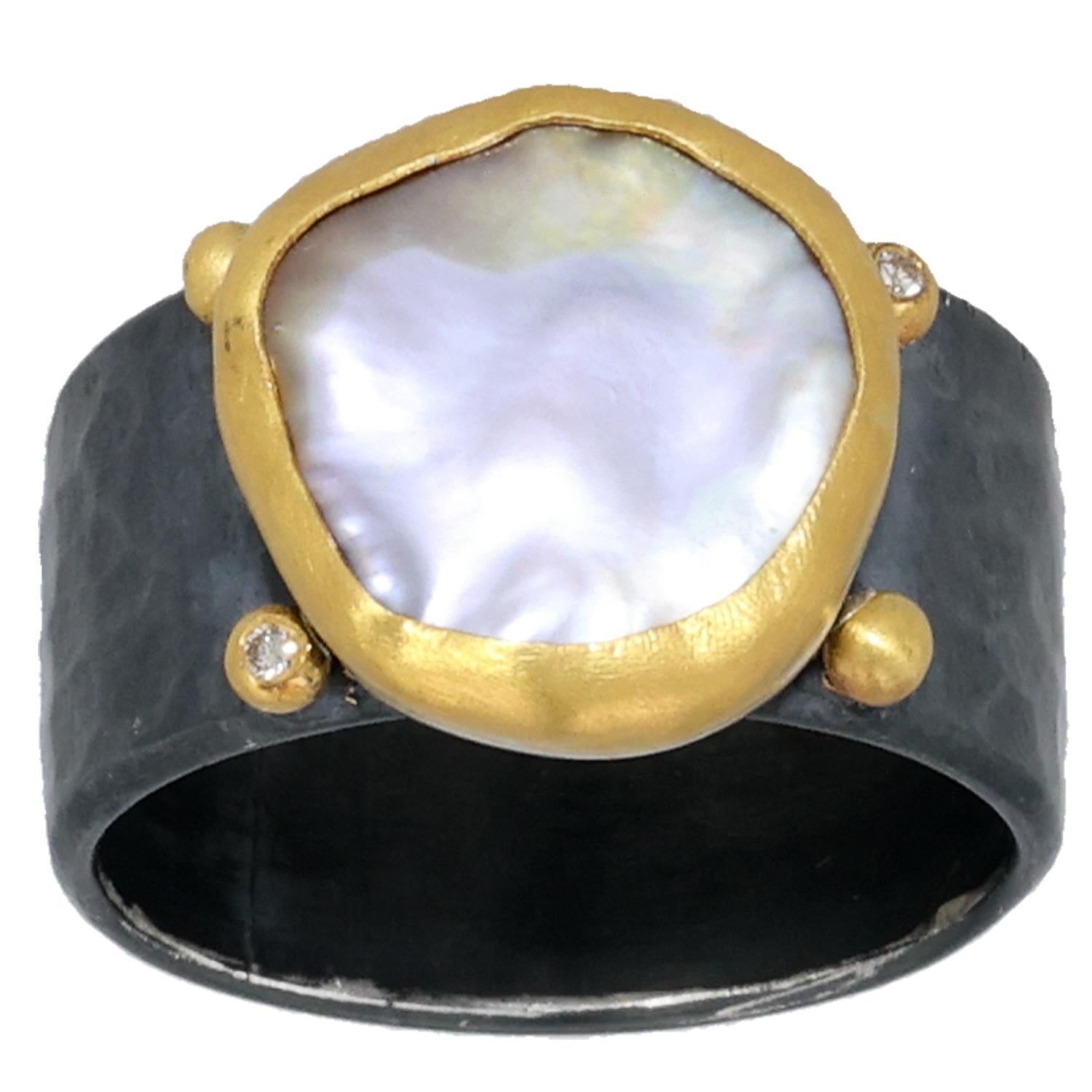 Mixed Cut 24K Yellow Gold, Oxidized Silver & Keshi Pearl Katya 