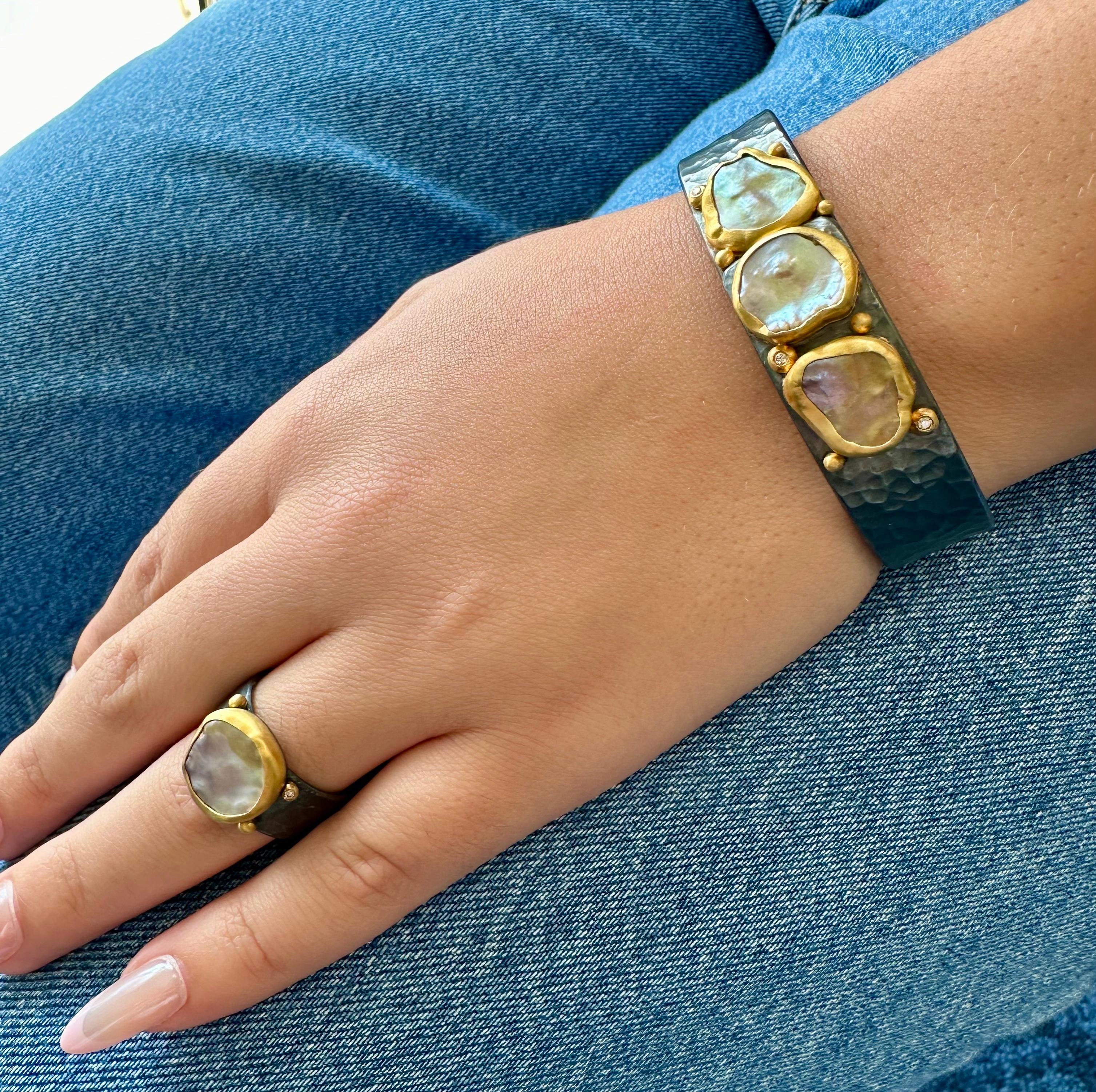 24K Yellow Gold, Oxidized Silver & Keshi Pearl Katya 