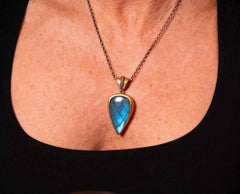 24K Yellow Gold, Oxidized Silver, Labradorite & Diamond Pendant Necklace by Bora