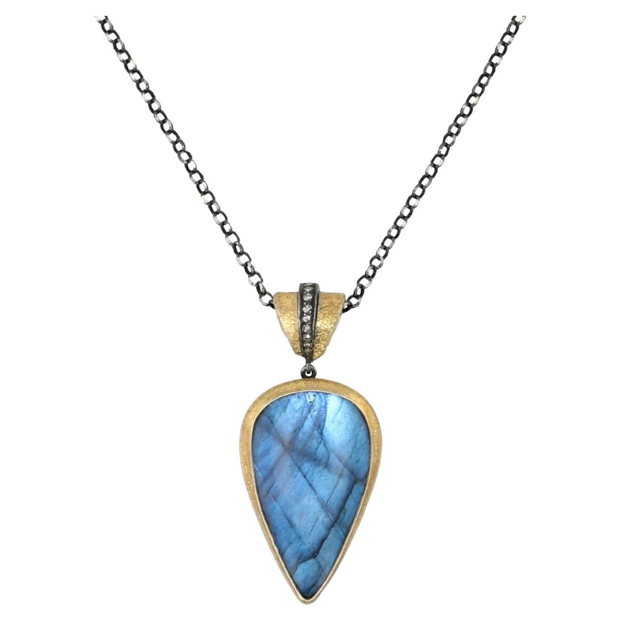 24K Yellow Gold, Oxidized Silver, Labradorite & Diamond Pendant Necklace by Bora