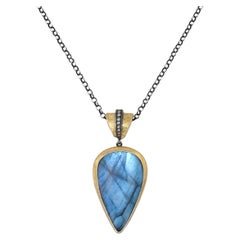 24K Yellow Gold, Oxidized Silver, Labradorite & Diamond Pendant Necklace by Bora