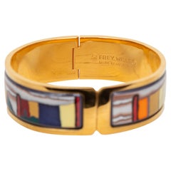 24K Yellow Gold Plated & Multicolor Frey Wille Fire Enamel Bangle