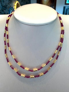 24K Yellow Gold Ruby Bead Necklace by Gurhan