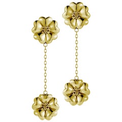24k Yellow Gold Vermeil Double Blossom Chain Drop Earrings