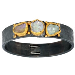 24K YG, Oxidized Silver, Keshi Pearl and Diamond Bracelet by Lika Behar