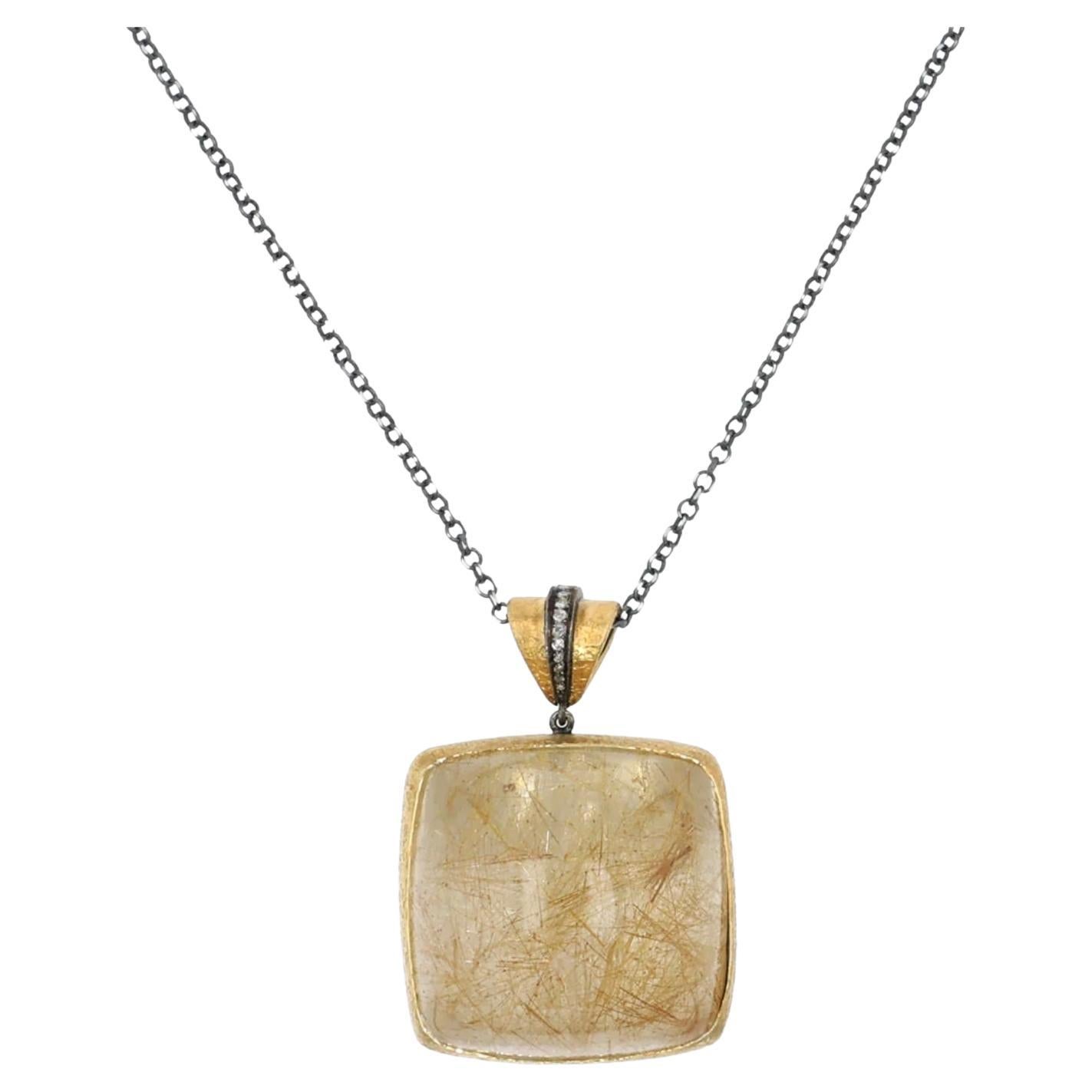 24K YG & Sterling Silver Necklace by Bora with Rutilated Quartz and Diamonds