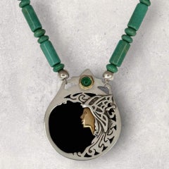 24kt & 18kt Gold, Sterling, Emerald, Onyx & Turquoise Heyoka Merrifield Pendant