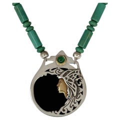 24kt e 18kt, Argento, Smeraldo, Onice e Turchese Heyoka Merrifield 2-SIDEDPendente