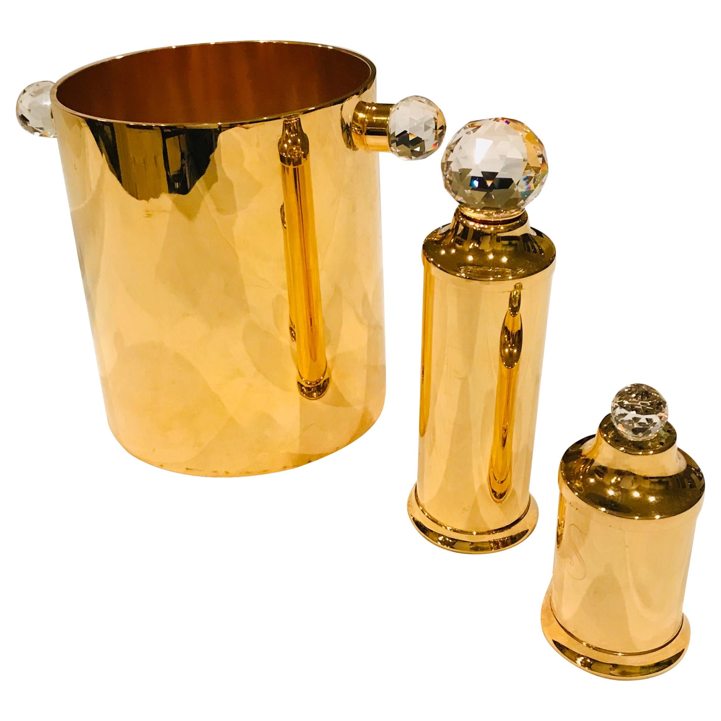 Valerio Alberello Salt & Pepper 24-Karat Gold-Plated Brass and Swarovski Crystal For Sale