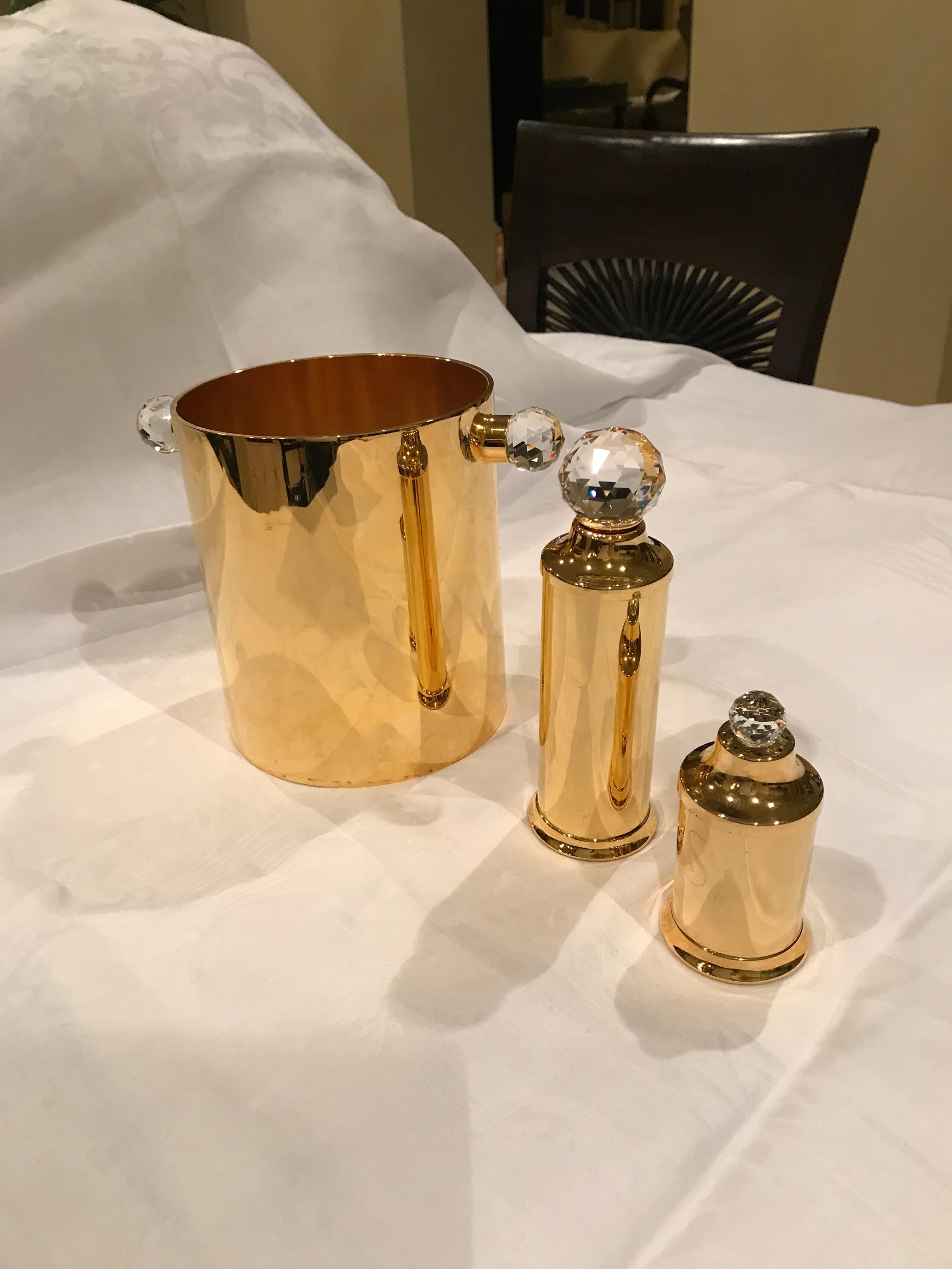 24-Karat Gold-Plated Brass Swarovski Crystal Champagne Bucket, Valerio Alberello In Good Condition For Sale In South Newfane, VT