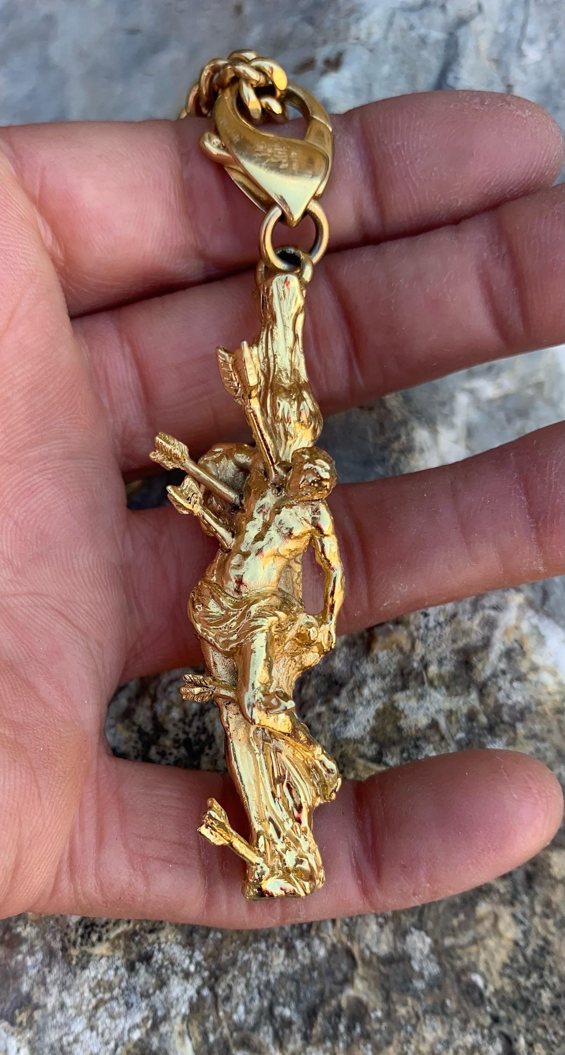 Women's or Men's 925 Silver Pendant Sculpture of St. Sebastian For Sale