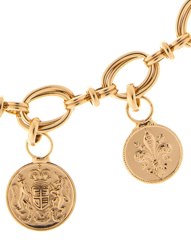 24kt Gold plated chain necklace with pendant medals NWOT For Sale at