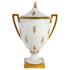 24KT Gold Porcelain Caesar Leaf Lidded Campana Vase