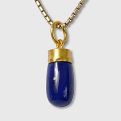 24kt Yellow Gold 7.00ct Lapis Lazuli Drop Charm Pendant Necklace