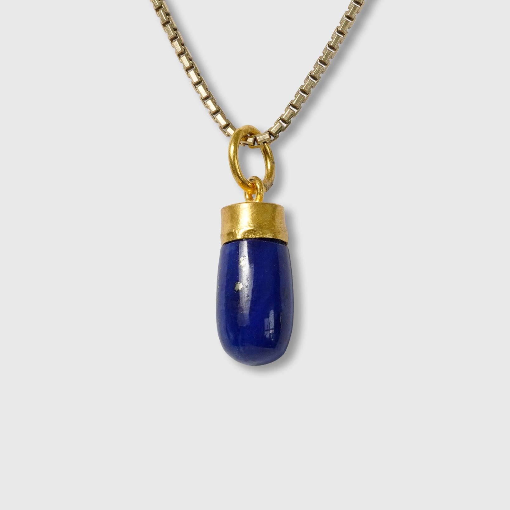 Artisan 24kt Yellow Gold 7.00ct Lapis Lazuli Drop Charm Pendant Necklace For Sale