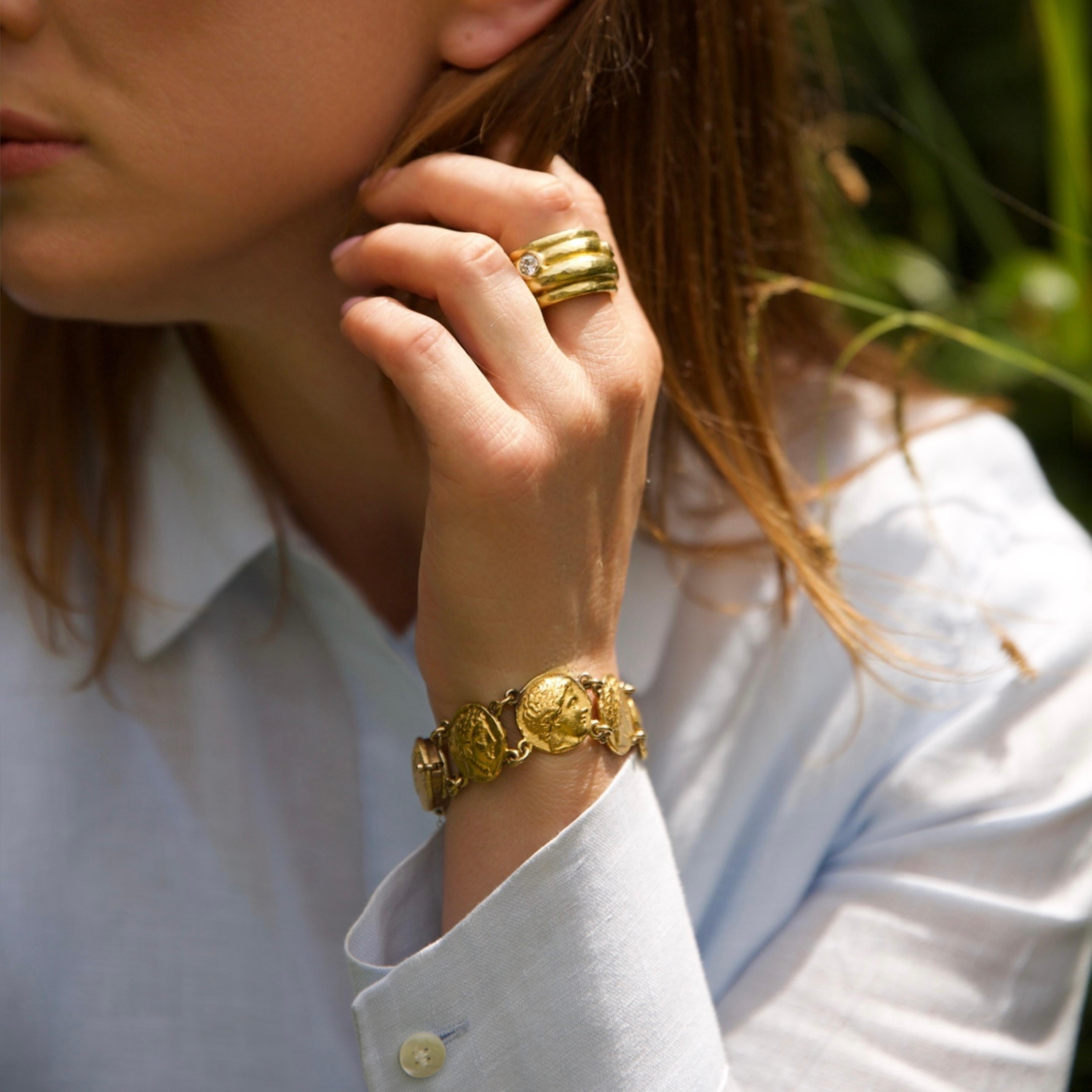 24kt Yellow Gold Ancient-Style Coin Link Bracelet For Sale 8