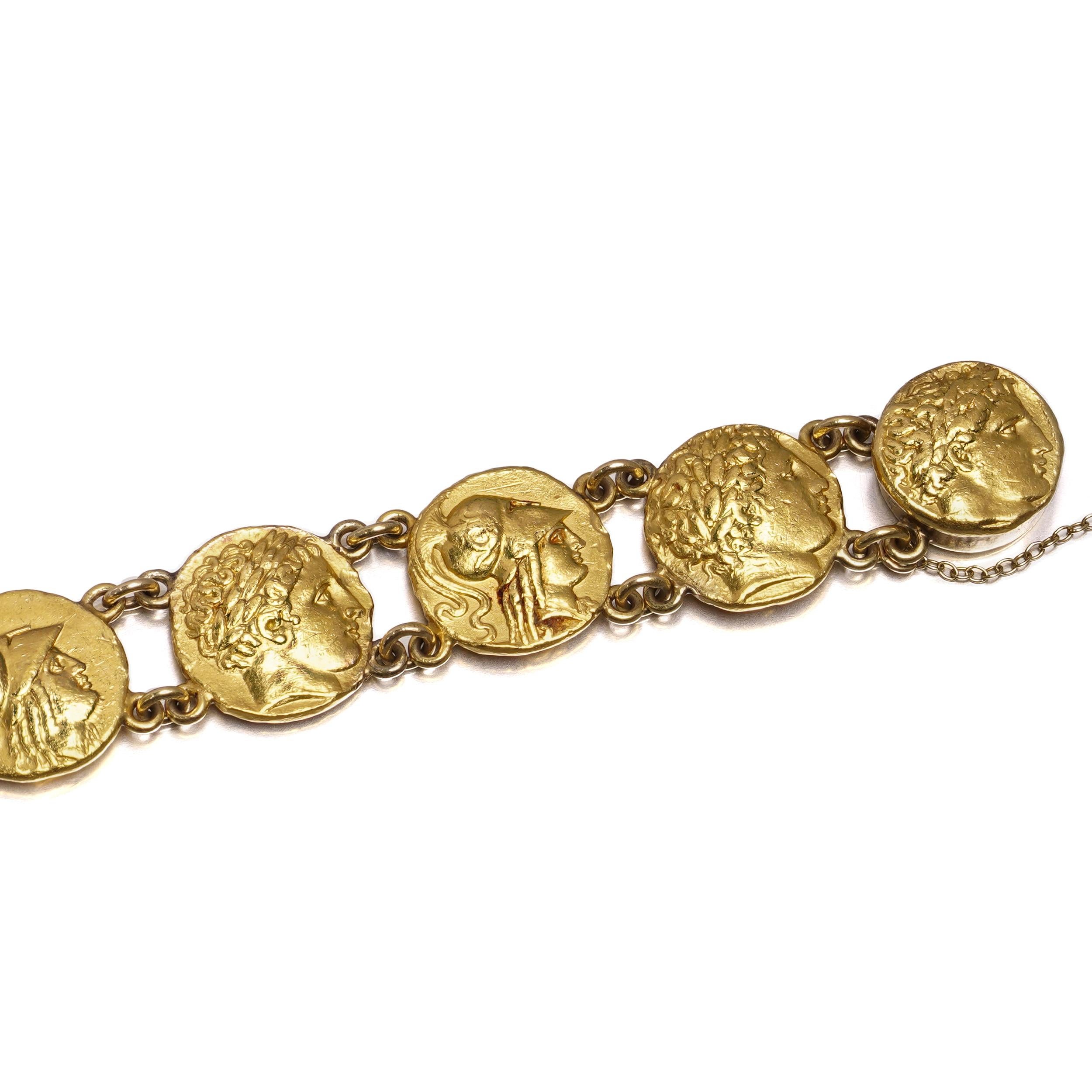 24kt Yellow Gold Ancient-Style Coin Link Bracelet For Sale 4