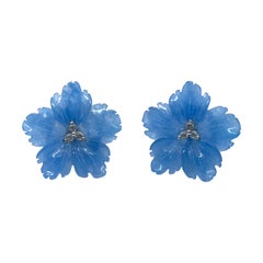 24mm Carved Blue Quartzite Flower Sterling Silver Earrings