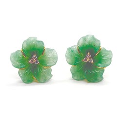24mm Carved Green Aventurine Flower Vermeil Earrings