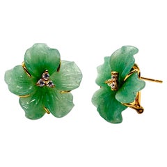 24mm Carved Green Aventurine Flower Vermeil Earrings