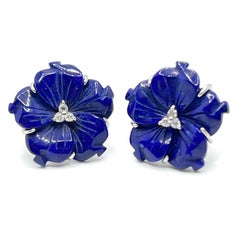 24mm Carved Lapis Lazuli Flower Earrings