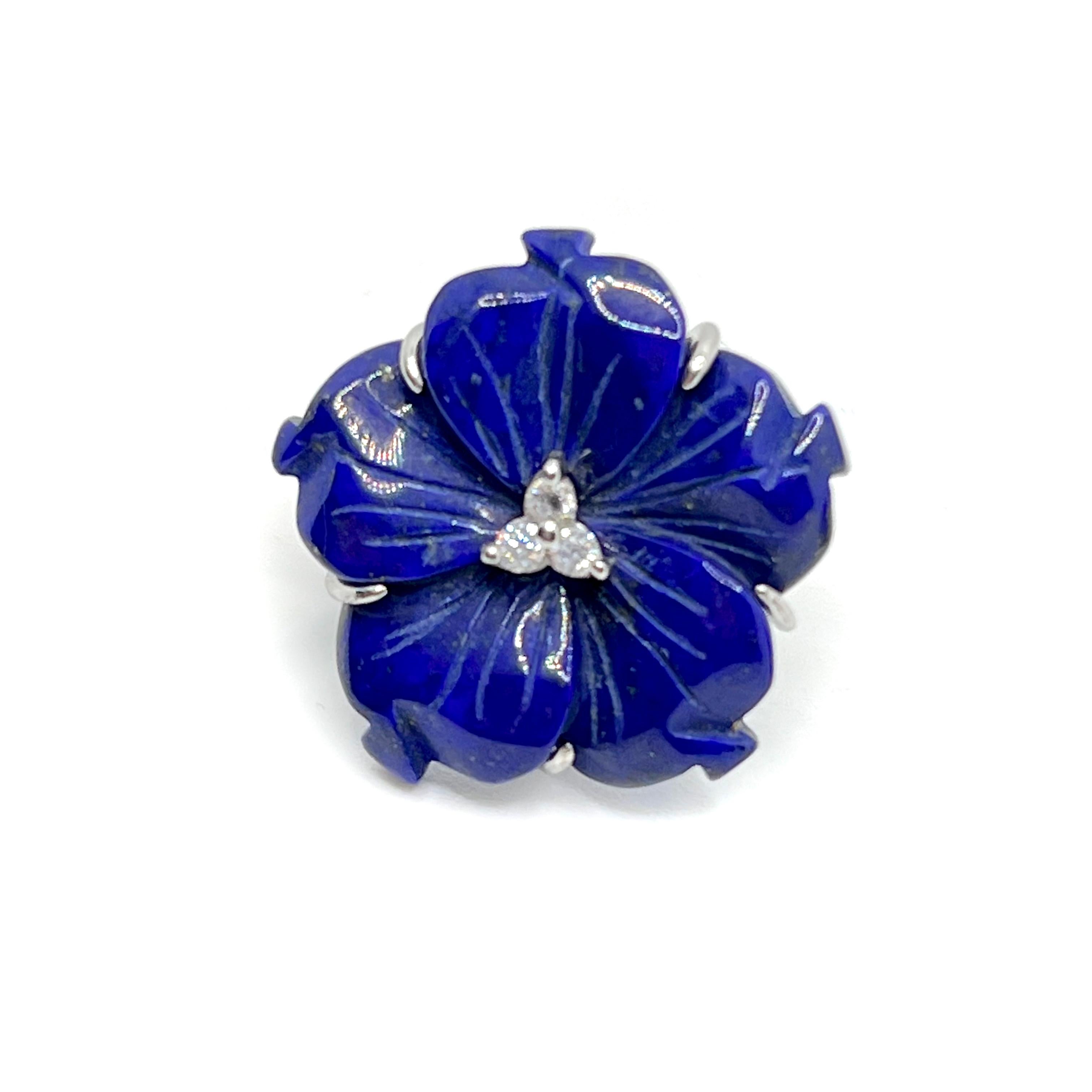 Mixed Cut 24mm Carved Lapis Lazuli Flower Earrings For Sale