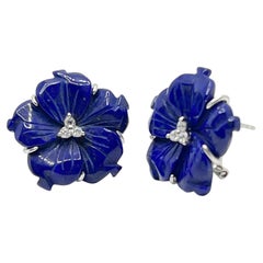 24mm Carved Lapis Lazuli Flower Earrings