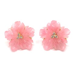 Boucles d'oreilles en vermeil ornées d'une fleur sculptée en quartzite rose de 24 mm