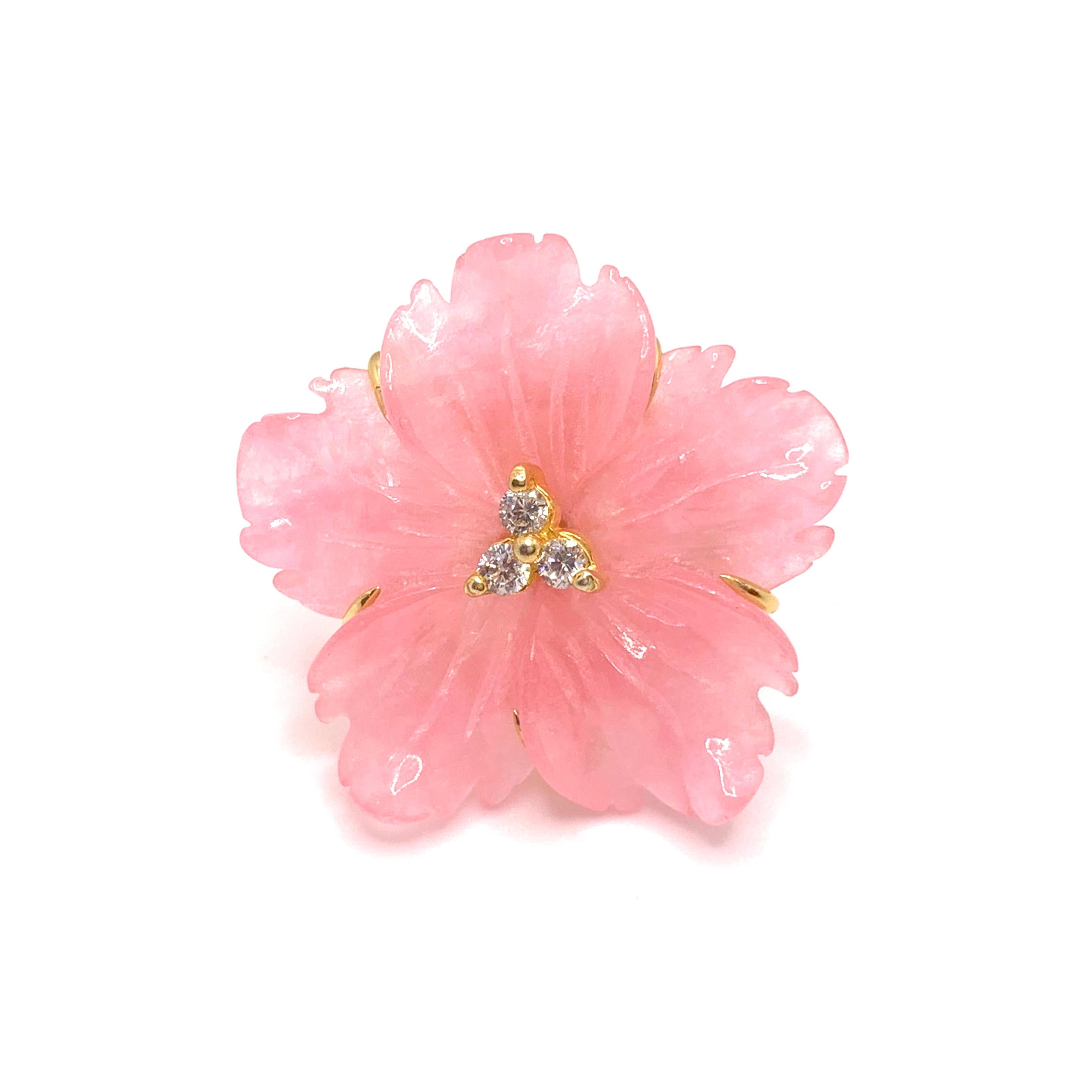 Women's 24mm Carved Pink Quartzite Flower Vermeil Earrings