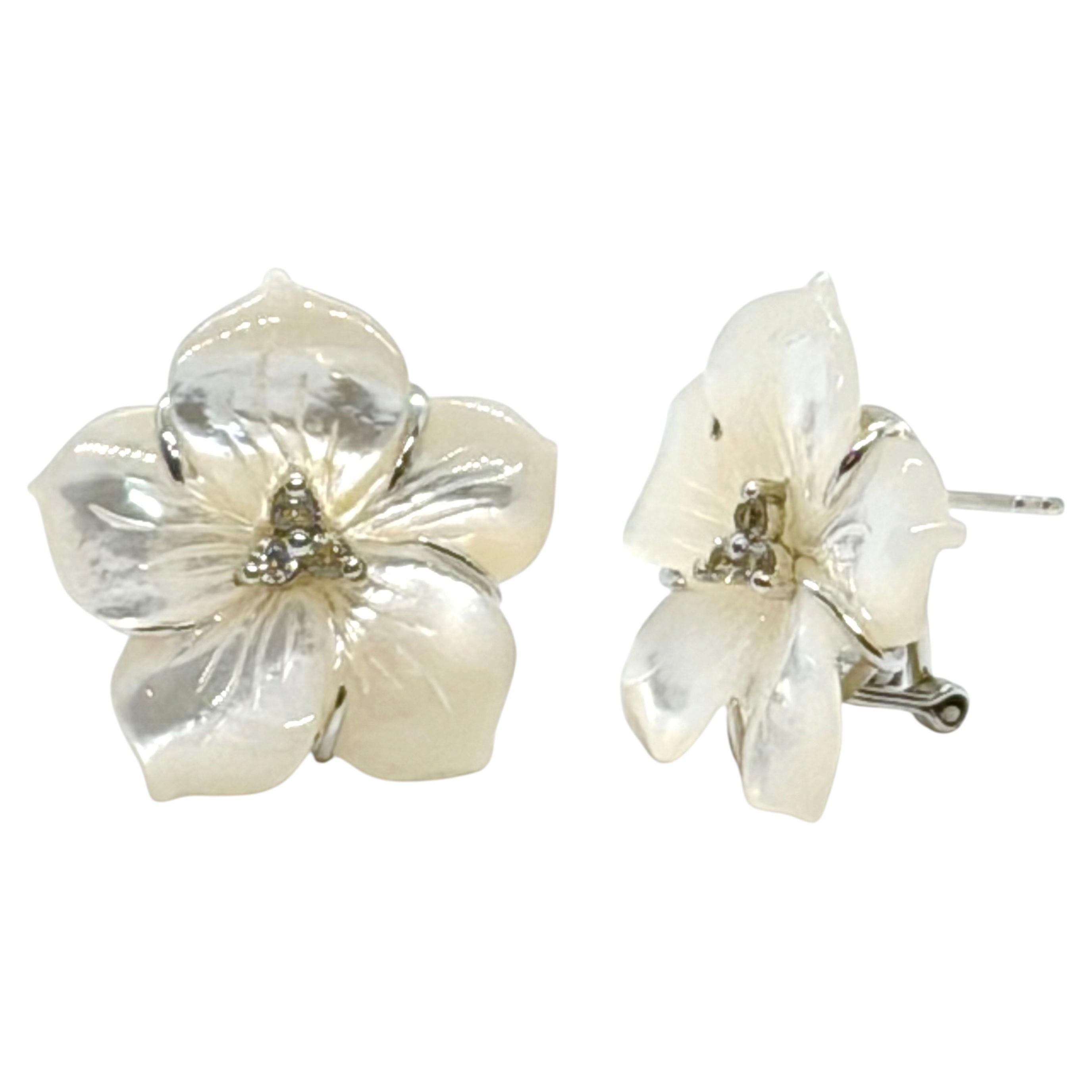 24mm Hand-carved Mother of Pearl Flower Earrings