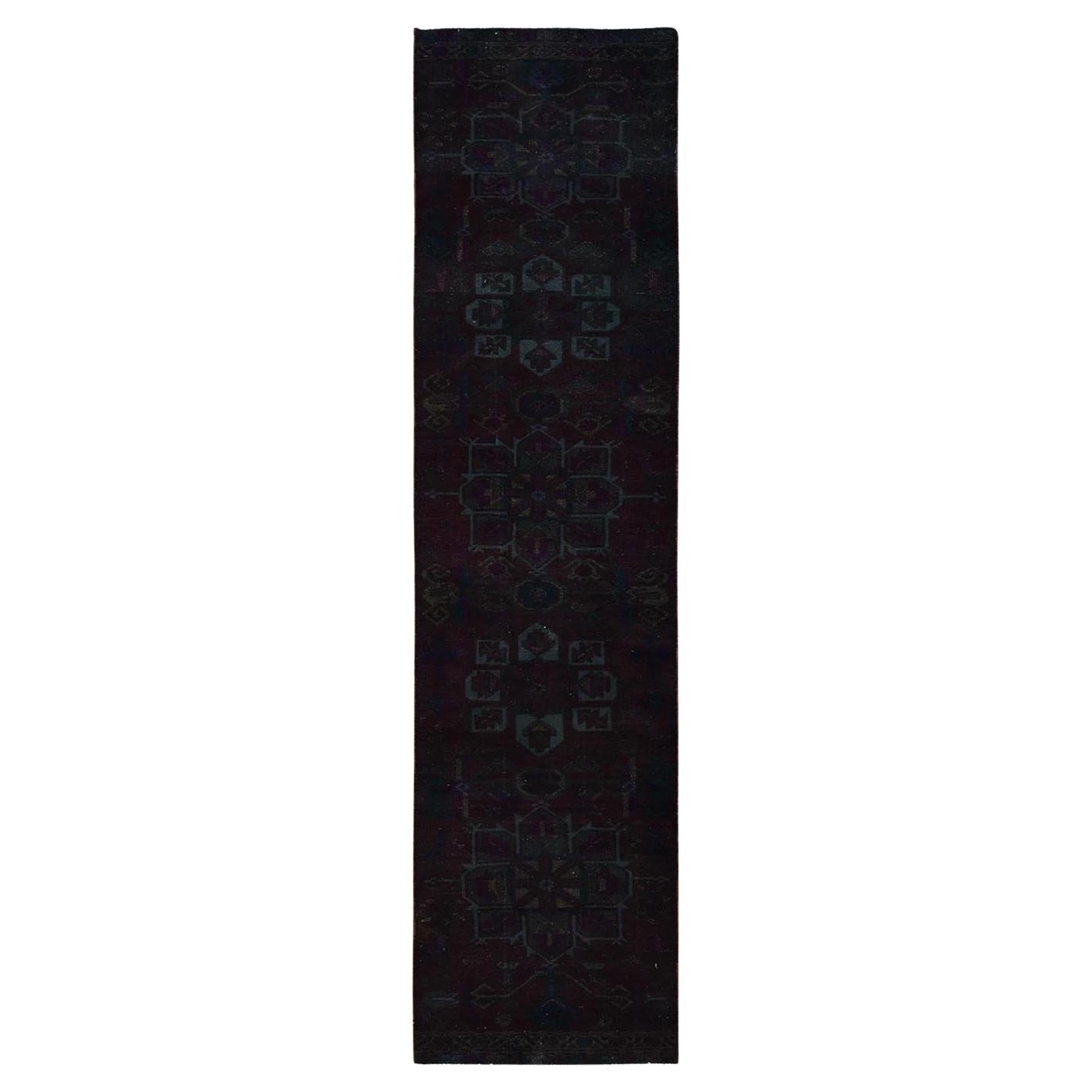 Tappeto Runner rosso sovratinto Vintage Persiano Hamadan annodato a mano in pura lana 2'4 "x10 in vendita
