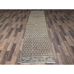 2'4"x10'1" Peach Color Vintage Persian Tabriz Hand Knotted Pure Wool Runner Rug