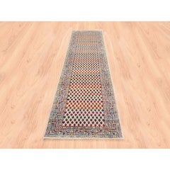 2'4"x10'2" Colorful Wool And Sari Silk Sarouk Mir Inspired Hand Knotted Rug