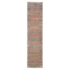 2'4"x10'2" Colorful Wool And Sari Silk Sarouk Mir Inspired Hand Knotted Rug