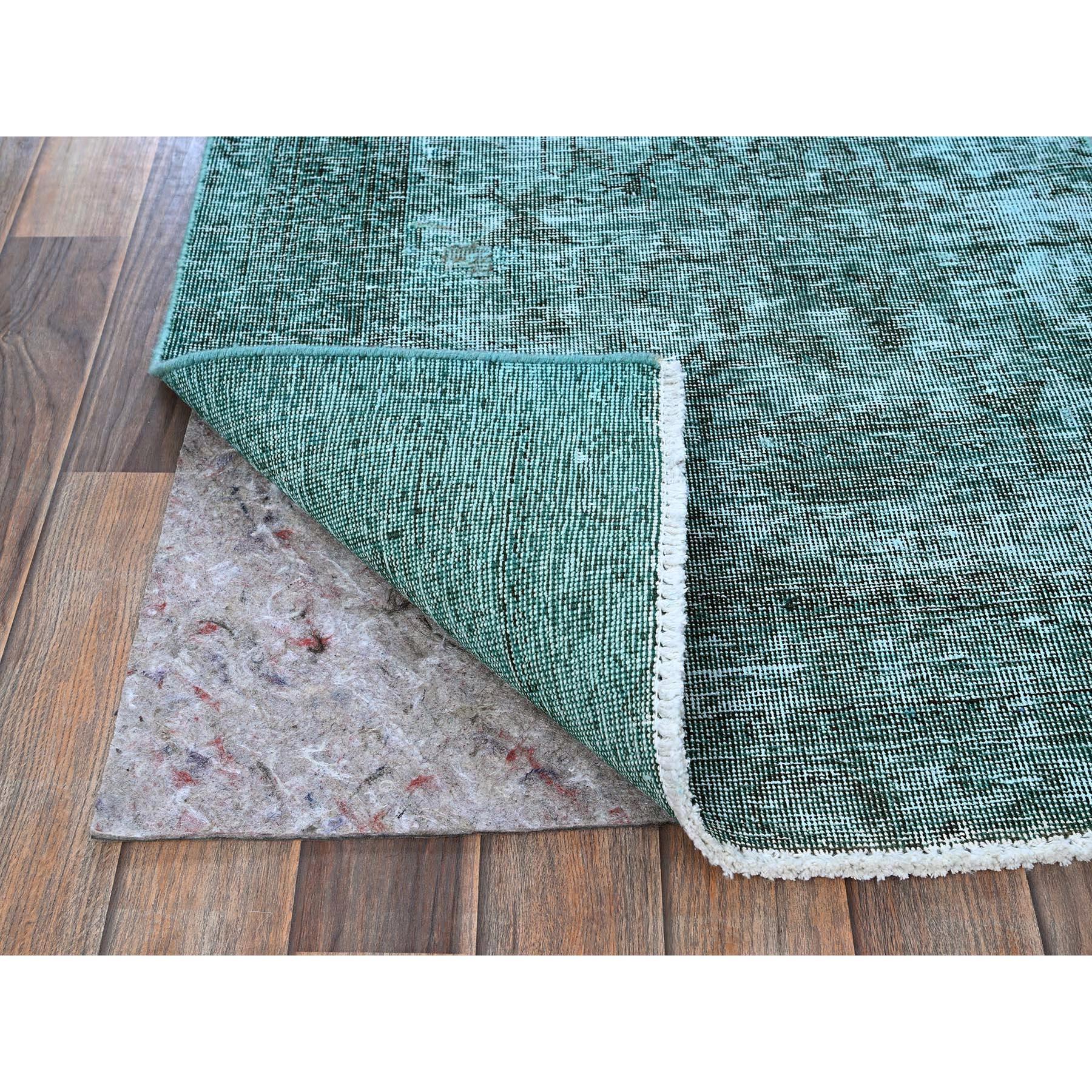 Bohémien Tappeto Runner in lana persiana Tabriz annodato a mano con sovratintura verde 2'4 