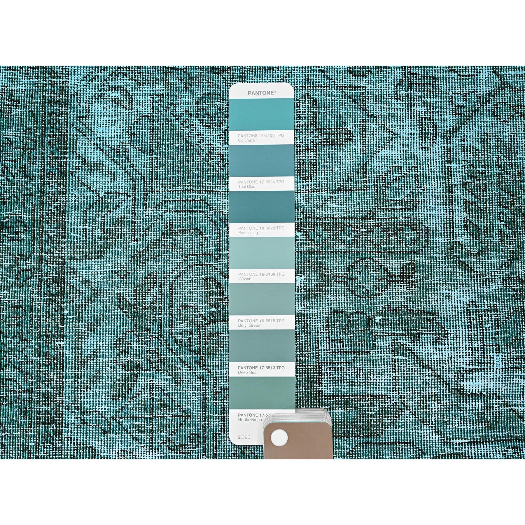 Persiano Tappeto Runner in lana persiana Tabriz annodato a mano con sovratintura verde 2'4 