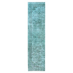 2'4"x10'2" Overdyed Green Vintage Persian Tabriz Hand Knotted Wool Runner Rug