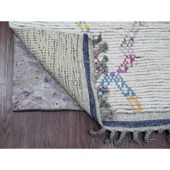 2'4"x10'7" White Moroccan Weave Geometric Pattern Hand Knotted Wool Runner Rug