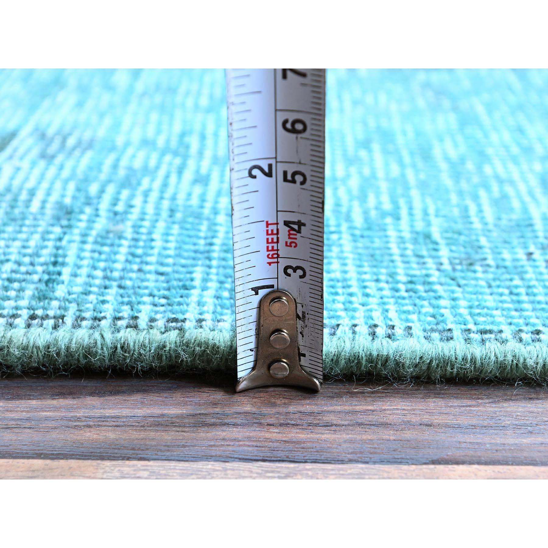 Tappeto Runner in lana Tabriz persiano vintage sovratinto blu annodato a mano 2'4 