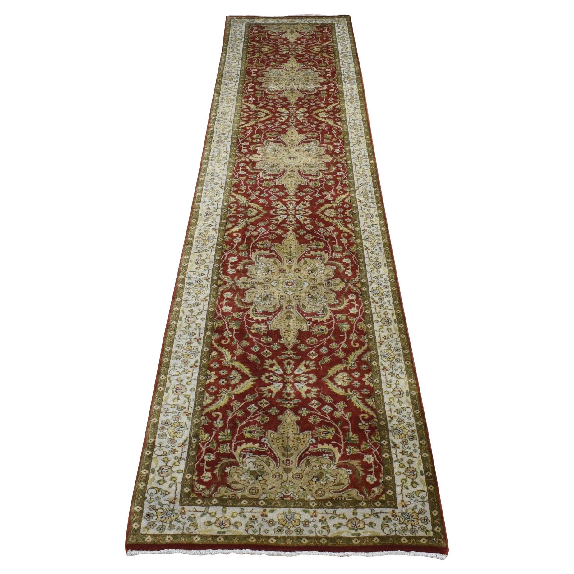 2
4"x11
5" Barn Red, Kashan Revival, Wool, Hand Knotted, 300 KPSI, Runner Rug For Sale
