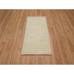 2'4"x11'5" Ivory Thick & Plush Modern Plain Design Hand Knotted Wool Runner Rug
