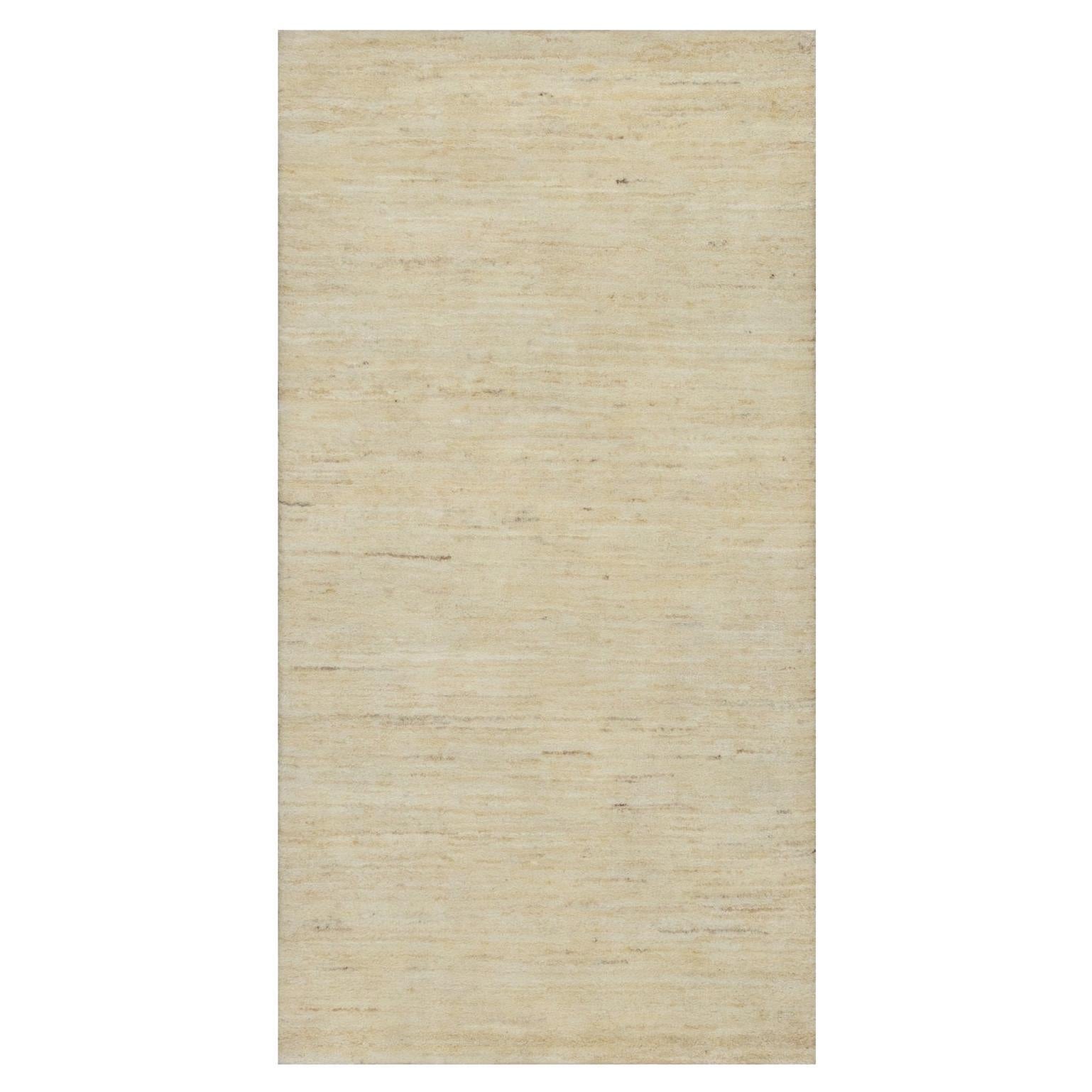 2'4"x11'6" Weißer Lori Buft Moderner handgeknüpfter Läufer aus reiner Wolle in schlichtem Design