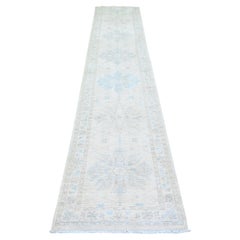 2'4"x11'7" Ivory White Wash Peshawar Extra Soft Wool Hand Knotted Runner Rug