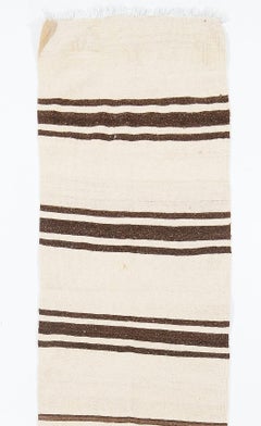 2.4x15 Ft Handmade Vintage Striped Kilim Runner Made of Natural Un-Dyed Wool