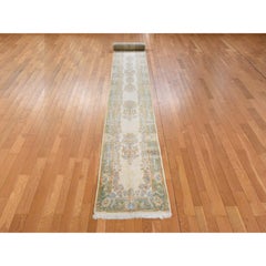 2'4"x18'10" Ivory Vintage Persian Kerman Full Pile Hand Knotted Wool Runner Rug