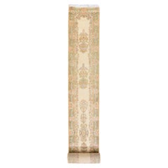 2'4"x18'10" Ivory Vintage Persian Kerman Full Pile Hand Knotted Wool Runner Rug