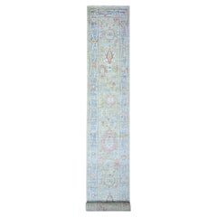 2'4"x19'8" Cloud Gray, Wool Hand Knotted, Afghan Angora Oushak XL Runner Rug